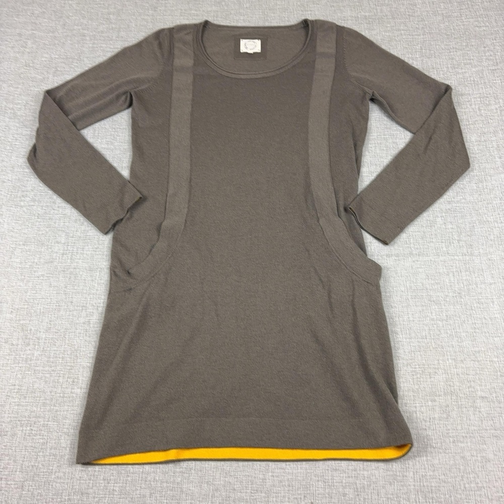 ZYGA Sweater‎ Dress Womens Medium Brown Scoop Neck Long Sleeve Pockets Merino